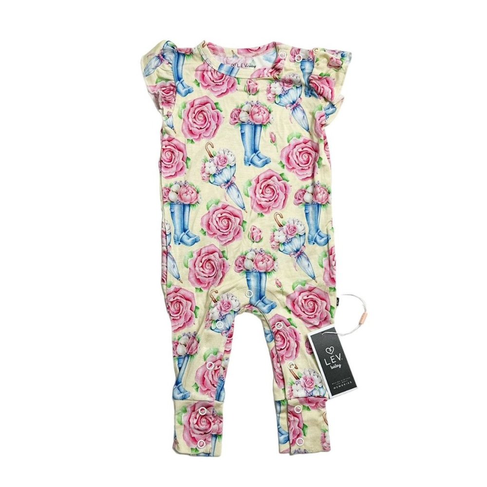 Lev Baby Floral Cowboy Boot Bamboo Romper
